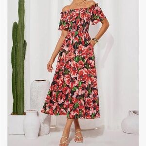 Grace Karin Red and Black Floral Maxi Dress NWT